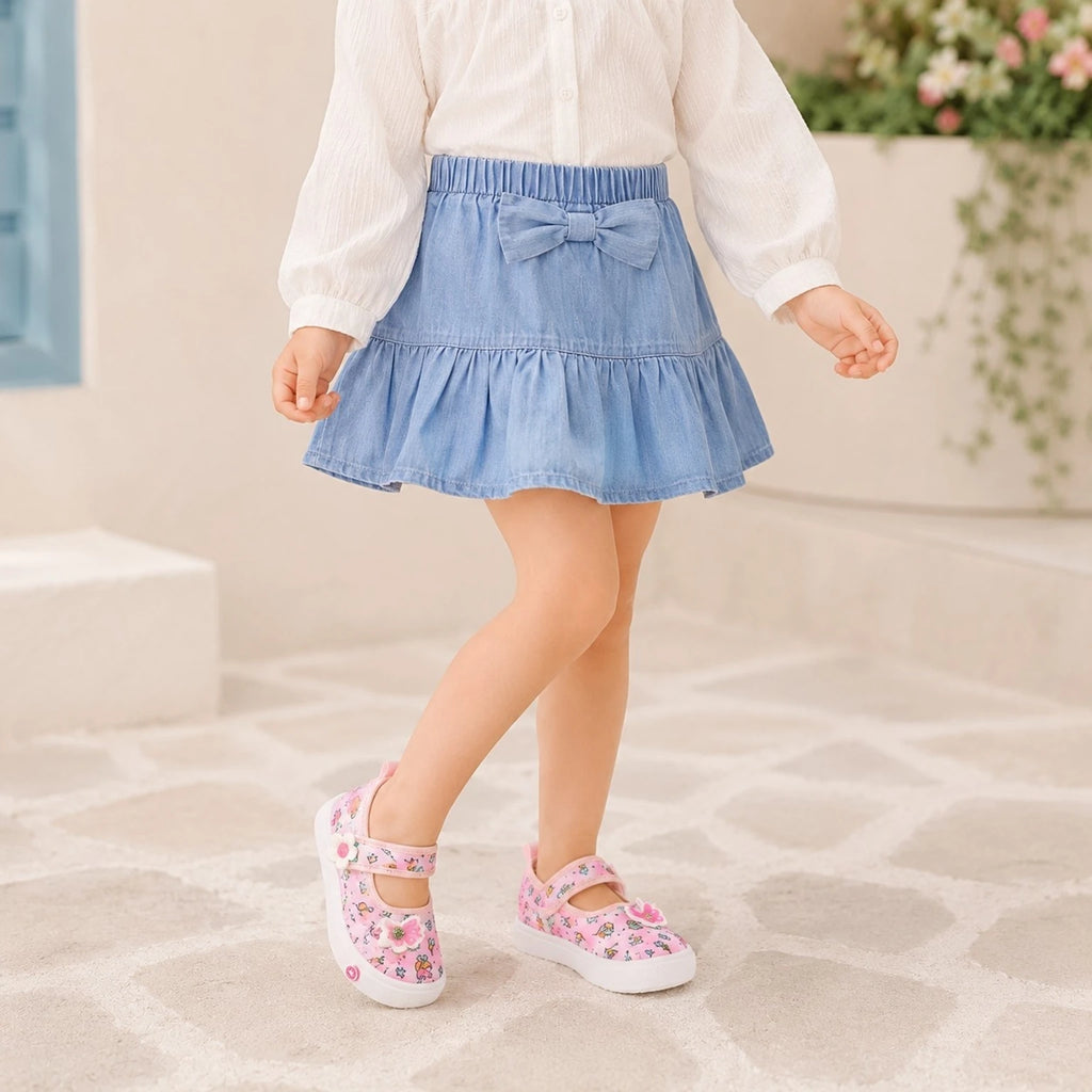 LEVOT Velcro Ballerinas For Girls (Pink, 3.5-4 Years)