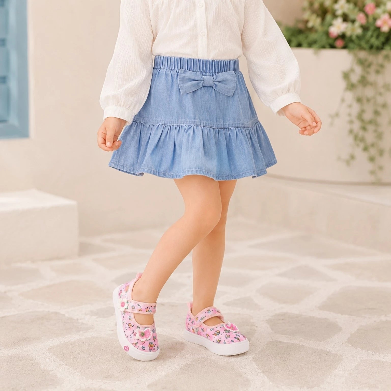 LEVOT Velcro Ballerinas For Girls (Pink, 3.5-4 Years)